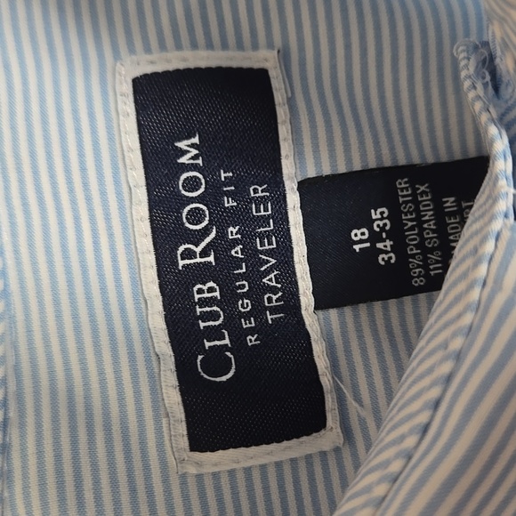 3 Club Room Regular Fit Blue Red Green Striped Button Up Shirts Size 18 34/35 - Picture 3 of 6